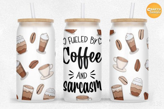 Fueled by Coffee and Sarcasm Glass Can with Bamboo Lid