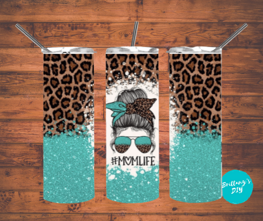20oz Mama Cheetah Teal GlitterTumbler