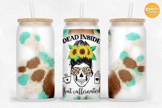 Dead Inside but Caffeinated Glass Can with Bamboo Lid