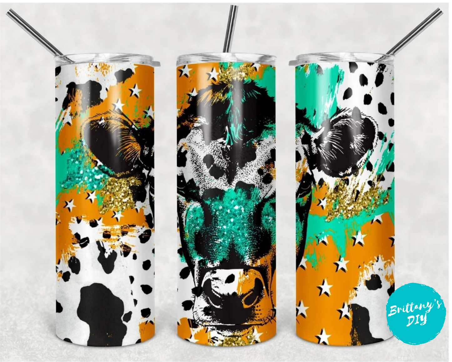 Cow with Orange and Teal Tumbler