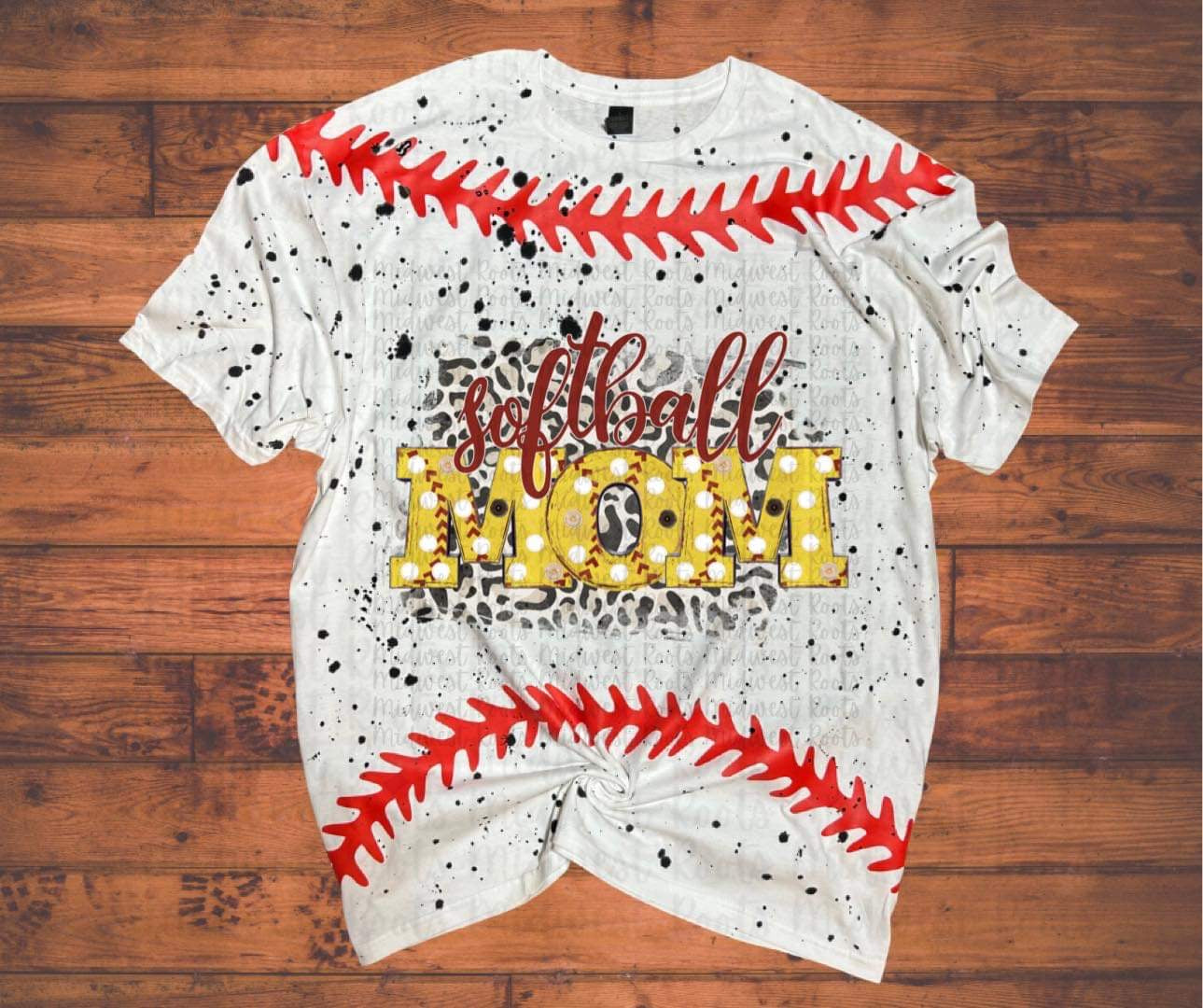 Softball Mom Leopard Background with Laces Splattered Top