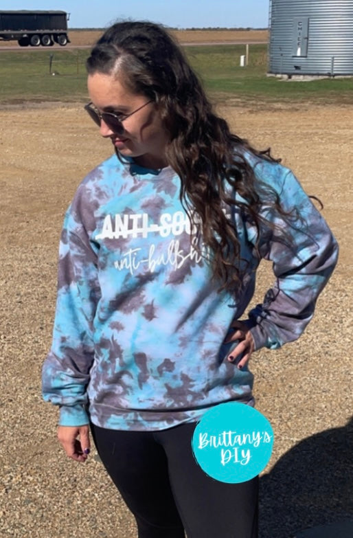 Anti Bullshit Tie Dye Top in Teal & Grey