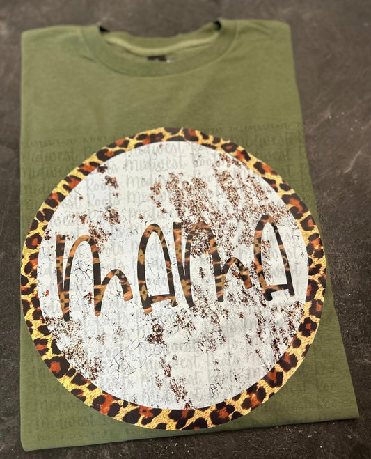 WS Completed Mama White Cheetah Top in Military Green